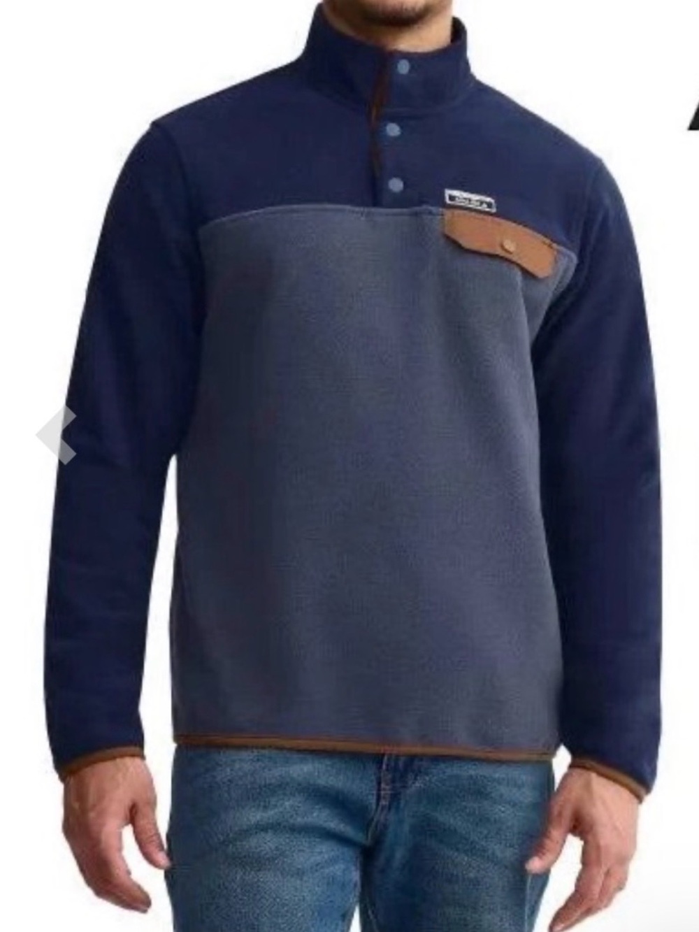 Men's Two-Tone Navy & Slate Fleece Pullover - Outdoor Casual M comfortable 1179